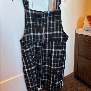 SHEIN Black and White Plaid Pinafore Dress